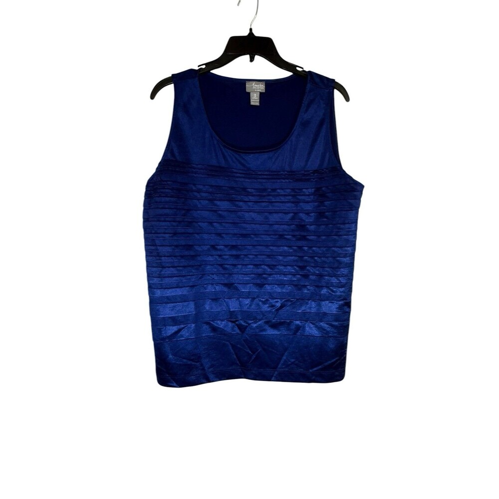 Chico’s Travelers Women’s Sz 3(XL) Blue Grotto Pleated Scoop Neck Top Blouse - Picture 2 of 5